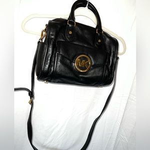 Michael Kors black leather shoulder handbag with gold hardware